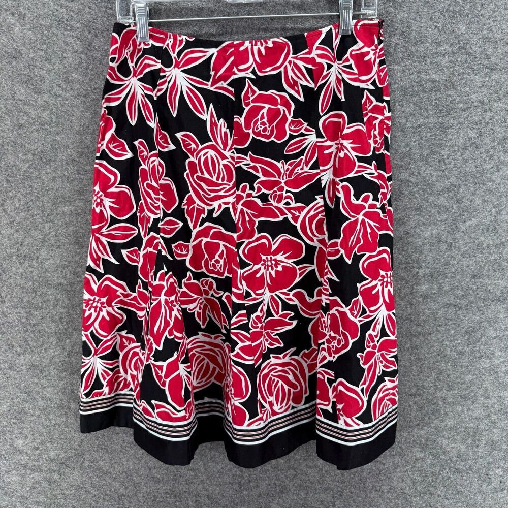 Cato Skirt Women 10 Black Floral A-Line Midi Zipper Mid Rise Cotton Casual